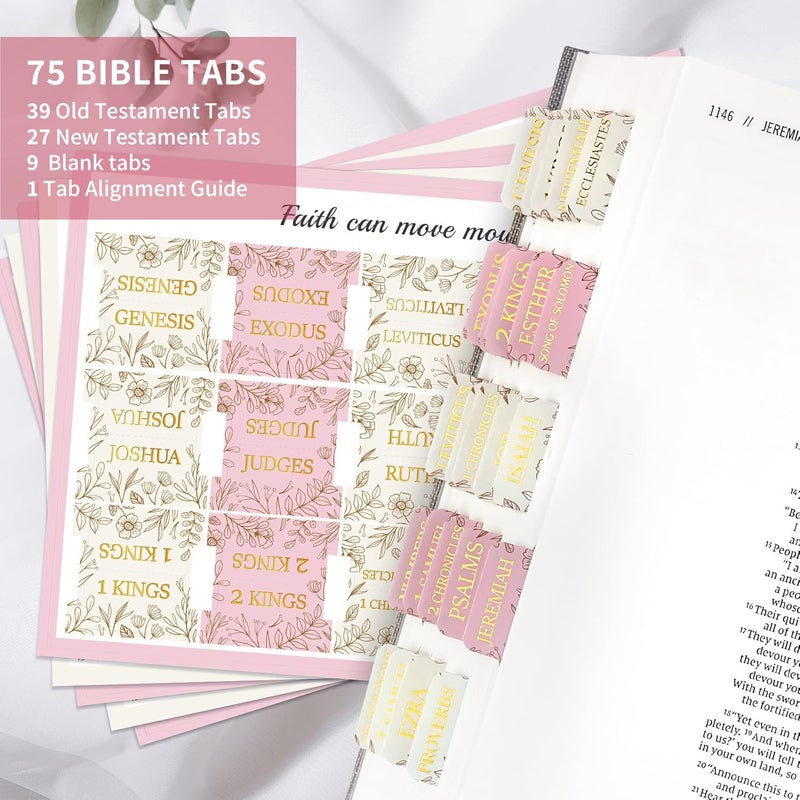 Taja Bible Tabs for Women & Men, Laminated Bible Tabs for Study Bible, Large Print Bible Tabs for Easy Navigation, Bible Index Tabs, 66 Tabs Old & New Testament, Extra 9 Blank Tabs - Sketch Floral - Image 2